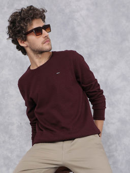 CRIMSOUNE CLUB - Men's Maroon Jacquard Long Sleeves T-Shirt