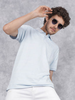CRIMSOUNE CLUB - Men's Blue Horizontal Stripes Collar Neck Polo T-Shirt