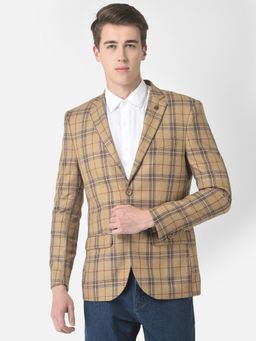 CRIMSOUNE CLUB - Men Checked Khaki Blazer