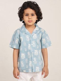 Campana - Boys Grey Pineapple Print Cotton Shirt