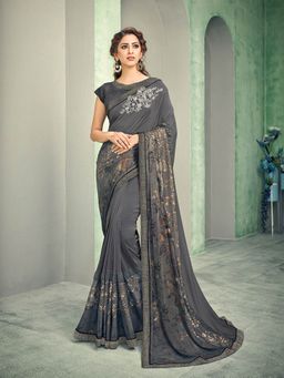 Odette - Grey Lycra Designer Saree with Unstitched Blouse