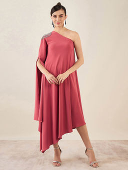 First Resort by Ramola Bachchan - Rouge Red One-Shoulder Crystal Embroidered Dress