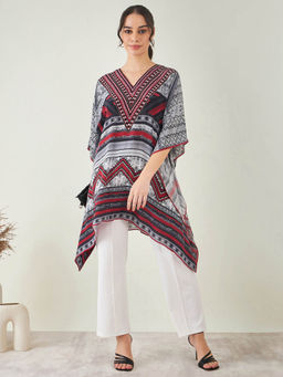First Resort by Ramola Bachchan - Maroon Geometric Kaftan Tunic