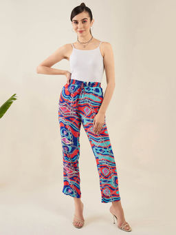 First Resort by Ramola Bachchan - Blue and Red Marine Wave Print Pant