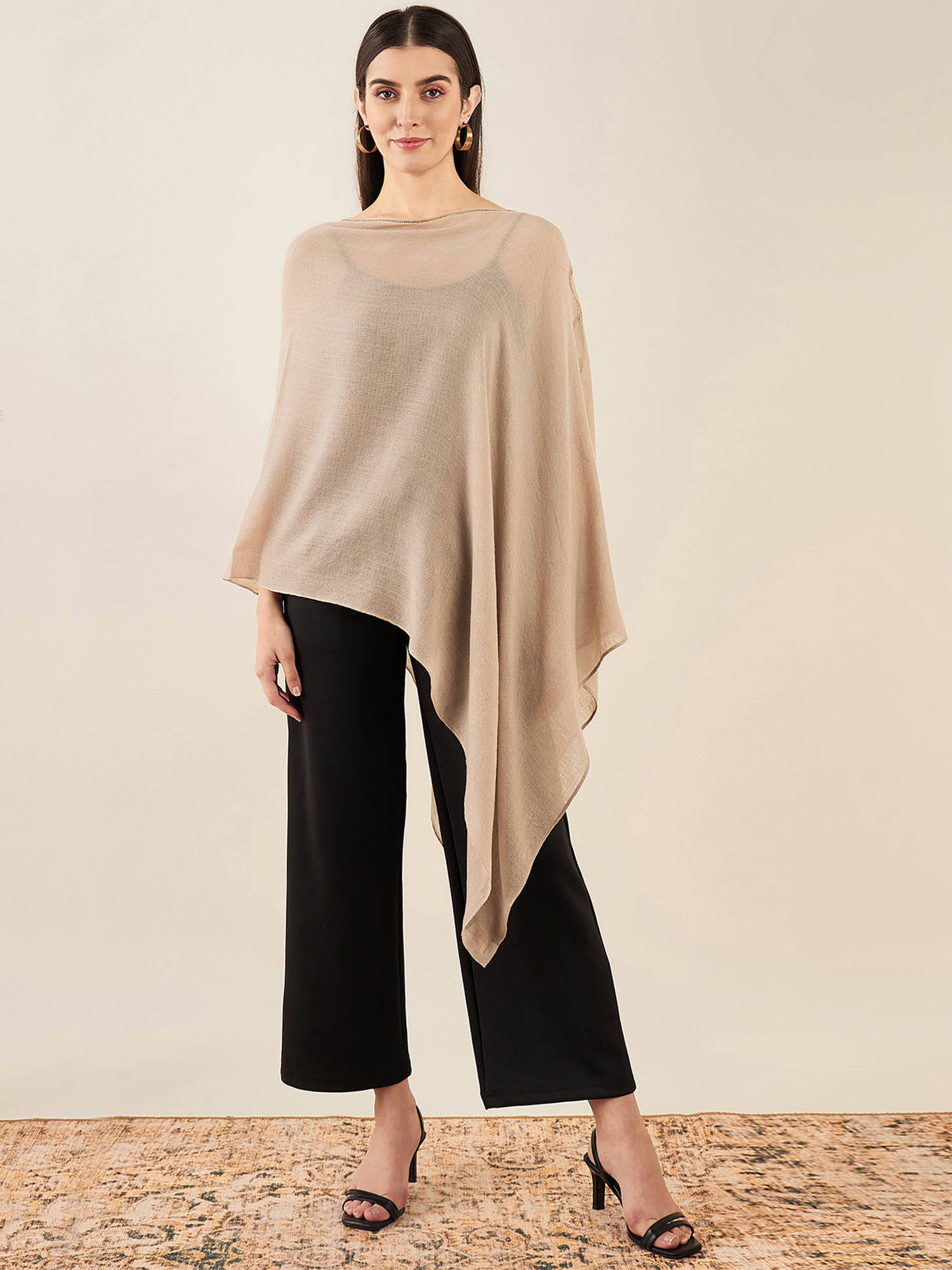 Almond Ombre Embellished Cashmere Poncho