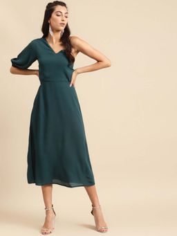 Dodo & Moa - Women Teal Half Sleeves Midi Dress