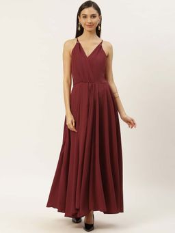 Dodo & Moa - Women Maroon Sleeveless Maxi Dress
