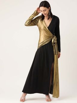 Dodo & Moa - Women Gold Full Sleeves Maxi Dress