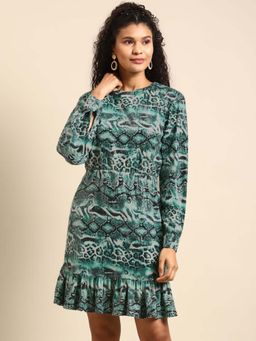 Dodo & Moa - Women Green Full Sleeves Mini Dress