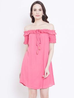 Dodo & Moa - Women Pink Half Sleeves Mini Dress