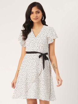 Dodo & Moa - Women White Flared Sleeves Mini Dress with Belt (Set of 2)