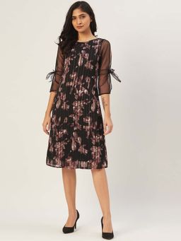 Dodo & Moa - Women Black Three Fourth Sleeves Knee Length Dress
