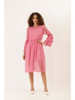 Dodo & Moa - Women Pink Flared Sleeves Midi Dress