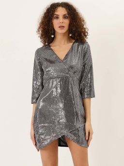 Dodo & Moa - Women Silver Full Sleeves Mini Dress