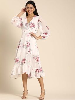 Dodo & Moa - Women White Three Fourth Sleeves Midi Dress