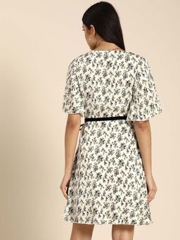 Dodo & Moa - Women White Flared Sleeves Mini Dress with Belt (Set of 2)