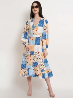 Dodo & Moa - Women Multi-Color Three Fourth Sleeves Midi Dress