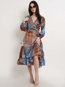 Dodo & Moa - Women Multi Color Three Fourth Sleeves Midi Dress