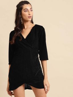 Dodo & Moa - Women Black Three Fourth Sleeves Mini Dress