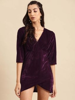 Dodo & Moa - Women Burgundy Three Fourth Sleeves Mini Dress
