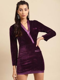 Dodo & Moa - Women Burgundy Full Sleeves Mini Dress