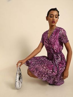 Dodo & Moa - Women Pink Half Sleeves Mini Dress with Belt (Set of 2)