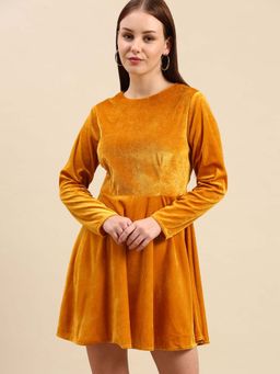 Dodo & Moa - Women Mustard Full Sleeves Mini Dress