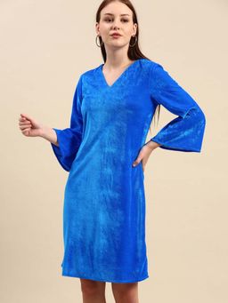 Dodo & Moa - Women Blue Full Sleeves Mini Dress