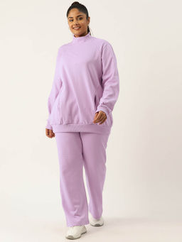 theRebelinme - Plus Size Womens Lilac Solid Ribbed Sweatshirt with Trousers (Set of 2)