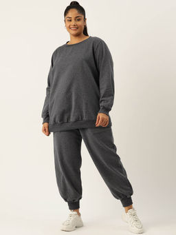 theRebelinme - Plus Size Womens Charcoal Grey Solid Sweatshirt with Joggers (Set of 2)