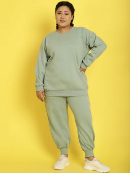 theRebelinme - Plus Size Womens Light Green Solid Sweatshirt with Joggers (Set of 2)