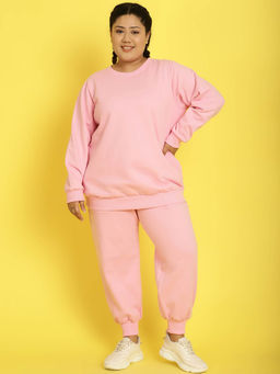 theRebelinme - Plus Size Womens Light Pink Solid Sweatshirt with Joggers (Set of 2)