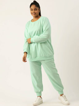 theRebelinme - Plus Size Womens Sea Green Solid Sweatshirt with Joggers (Set of 2)