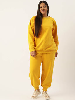 theRebelinme - Plus Size Womens Yellow Solid Sweatshirt with Joggers (Set of 2)