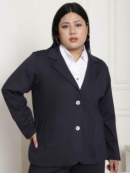 theRebelinme - Plus Size Dark Grey Solid Single Breasted Formal Blazer