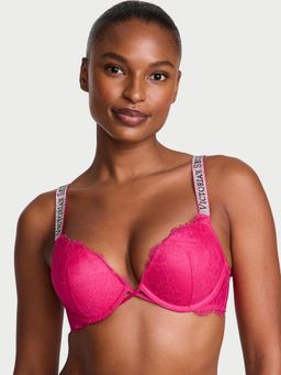 Victoria's Secret - Very Sexy Bombshell Add-2-Cups Shine Strap Rose Lace Push-Up Bra