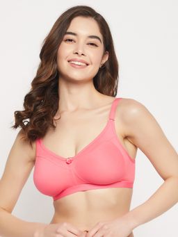 Clovia - Cotton Rich Solid Non-Padded Full Cup Wire Free T-shirt Bra - Dark Pink