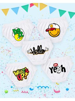 Nusyl - Boy White Graphic Printed Mid Rise Briefs (Pack Of 5)