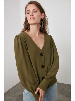 Trendyol - Little Mistress X Trendyol Khaki Button Led Blouse
