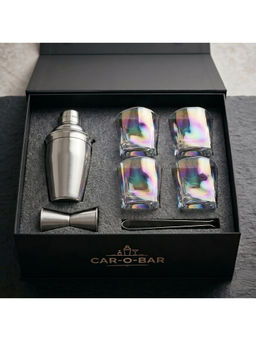 Car-O-Bar - Gift Set Silver Bar Tools with 4 Glasses