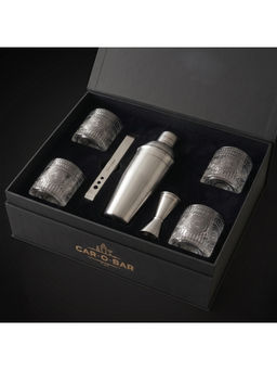 Car-O-Bar - Gift Set Silver Bar Tools with 4 Glasses