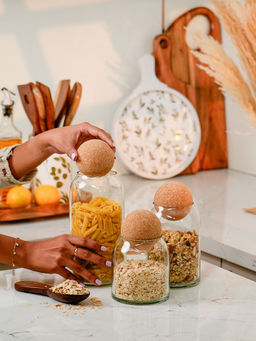 IREKA HOMES - Brown Crest Glass Jars with Cork Lid