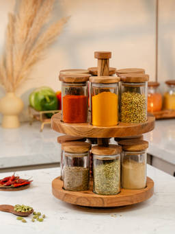 IREKA HOMES - Brown Masara Rotating Spice Jars with Rack