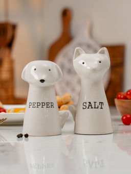 IREKA HOMES - White Pup & Purr Salt & Pepper Shaker Set