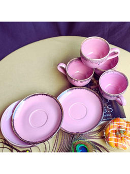 TheYUGO - Pink Blush Bloom Handcrafted Ceramic Cup & Saucers