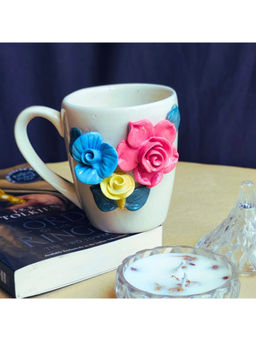 TheYUGO - White Forever Bouquet Handcrafted Floral Ceramic 3D Mug