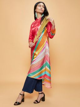 Navyasa By Liva - Red Liva Satin Abstract Print Tunic