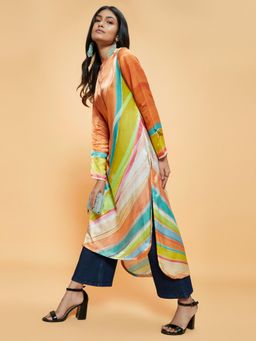Navyasa By Liva - Orange Liva Satin Abstract Print Tunic