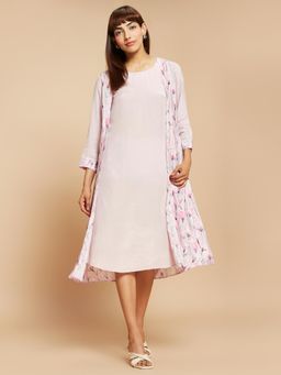 Navyasa By Liva - Pink Woven Floral Print Tunic With Shrug
