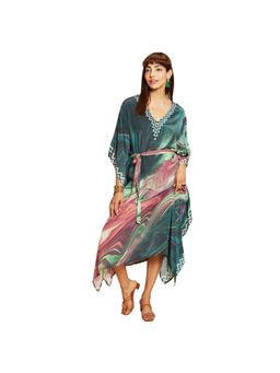 Navyasa By Liva - Green Liva Crepe Abstract Print Kaftan